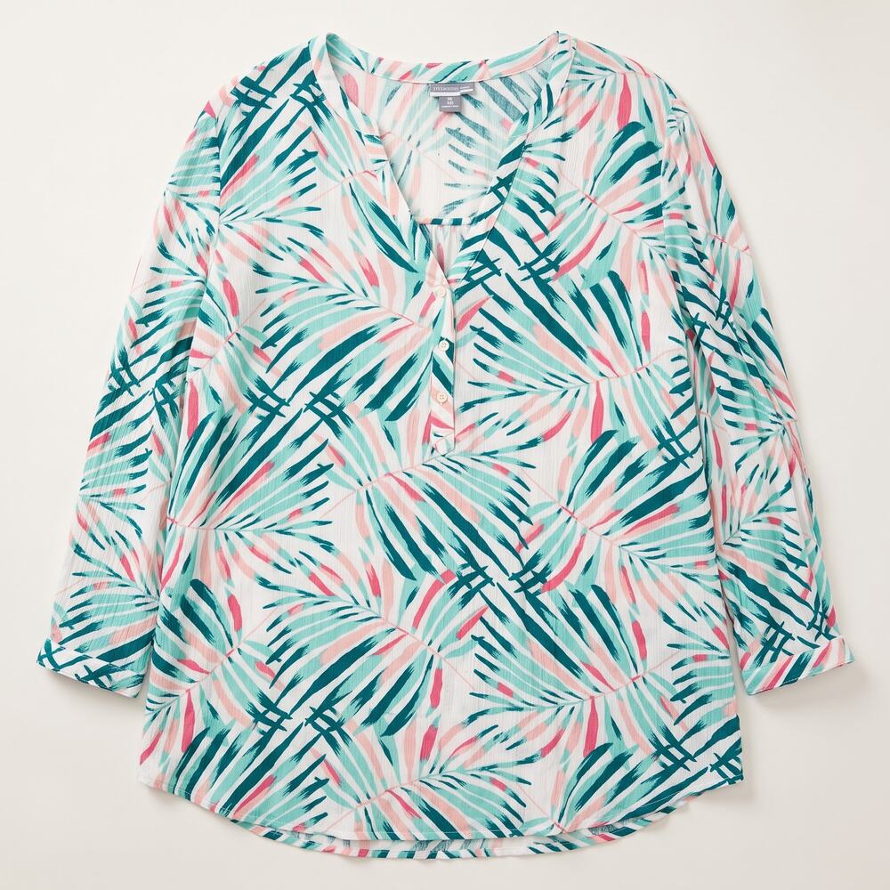 Old Navy Womens XL Coastal Tropical Vacation Resortwear Button-Front Tunic Top